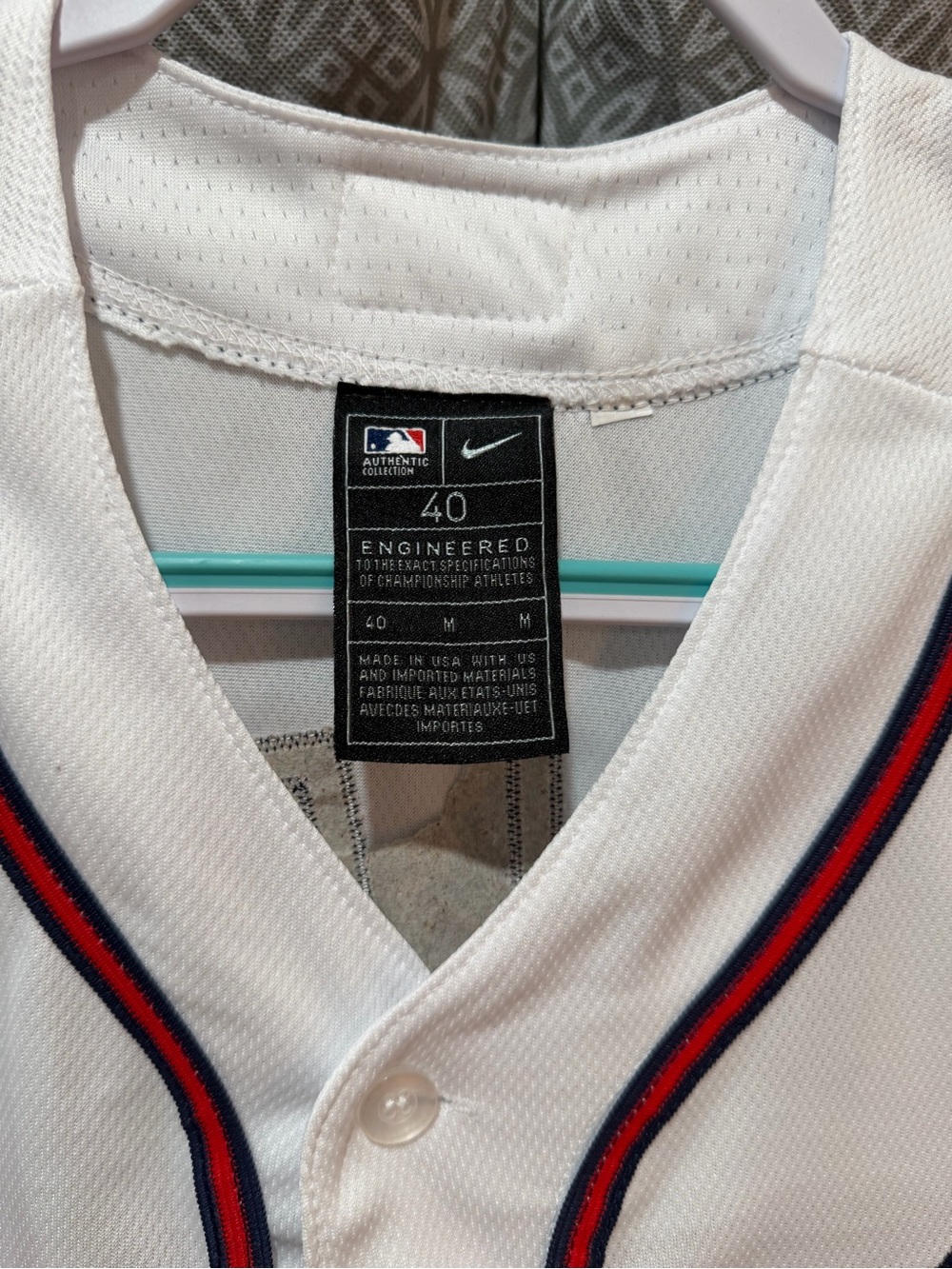 Nike White Braves Red Navy Script Baseball Jersey - Picture 4 of 4